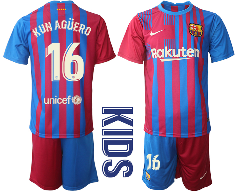 Youth 2021-2022 Club Barcelona home red #16 Nike Soccer Jerseys->barcelona jersey->Soccer Club Jersey